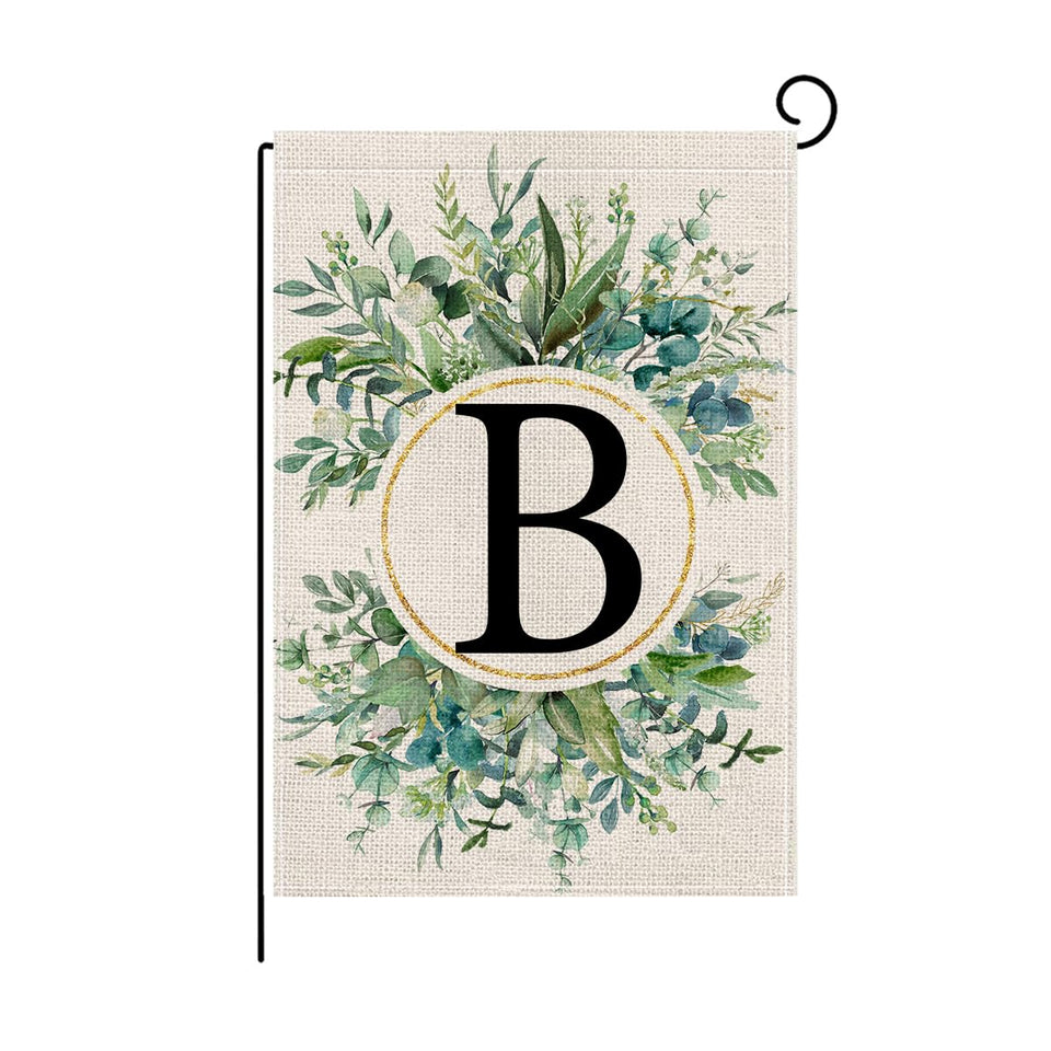 Wyooxoo monogram B floral garden flag on porch adds personal charm to outdoor decor.