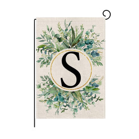 Wyooxoo monogram S floral garden flag outdoor decor; durable burlap-like fabric.