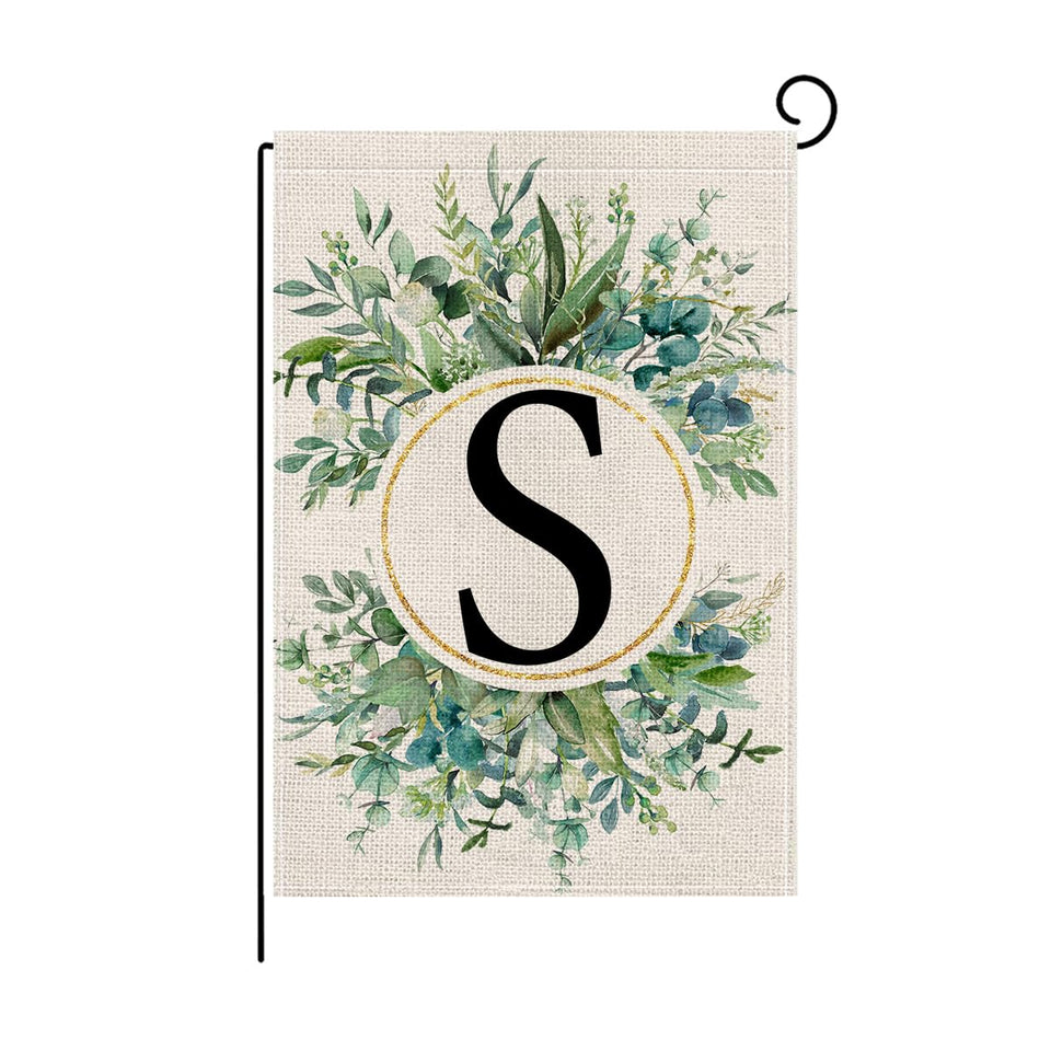 Wyooxoo monogram S floral garden flag outdoor decor; durable burlap-like fabric.