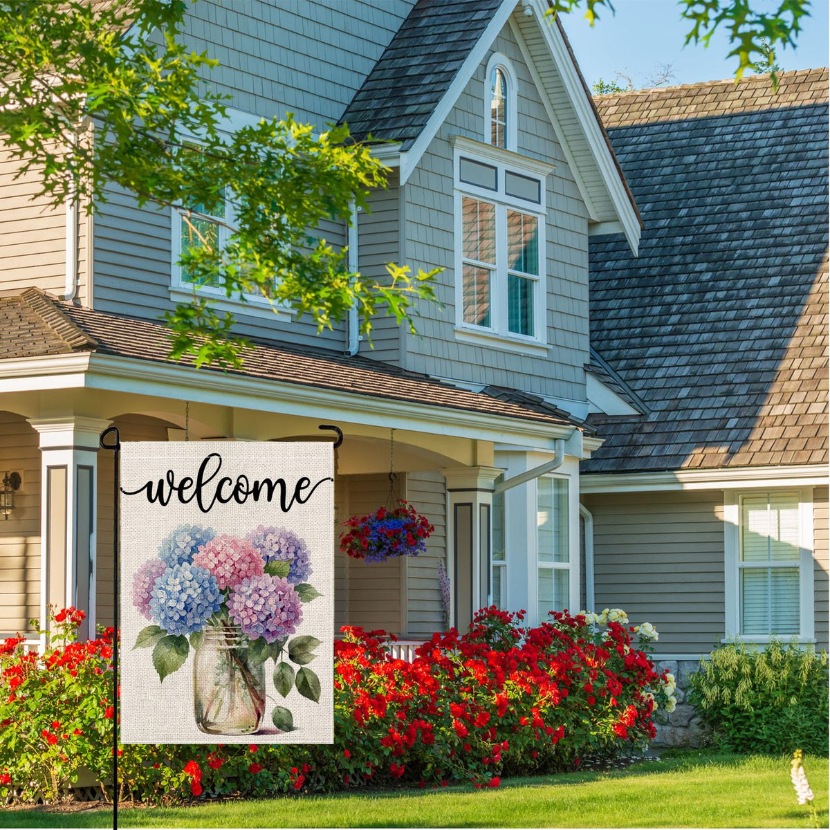 Wyooxoo Seasonal floral welcome flag 12x18 for porch and yard.