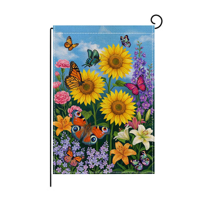Wyooxoo Spring Summer Floral Flag 12x18 inches displayed outdoors for welcoming curb appeal