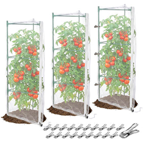 WYRJXYB tomato cage netting covers a 67x17.7-inch cage, guarding crops while watering.