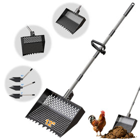 Wysperix 12-inch 2-in-1 poop scoop and rake ready for fast coop cleanup.