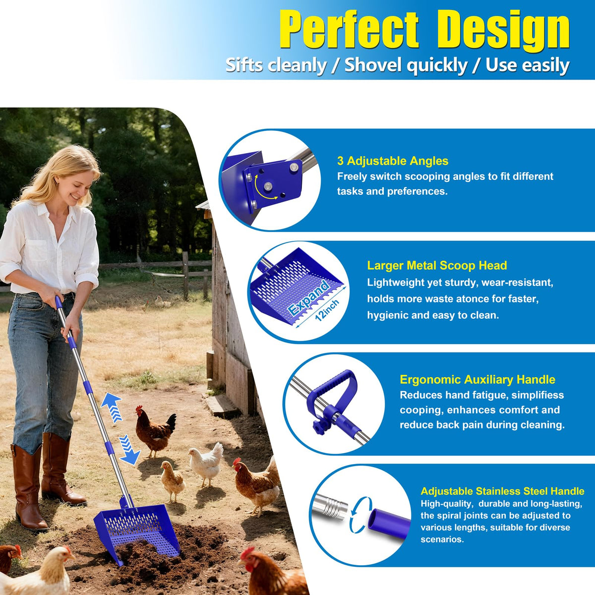Wysperix 3-angle rake offers versatile cleaning positions.