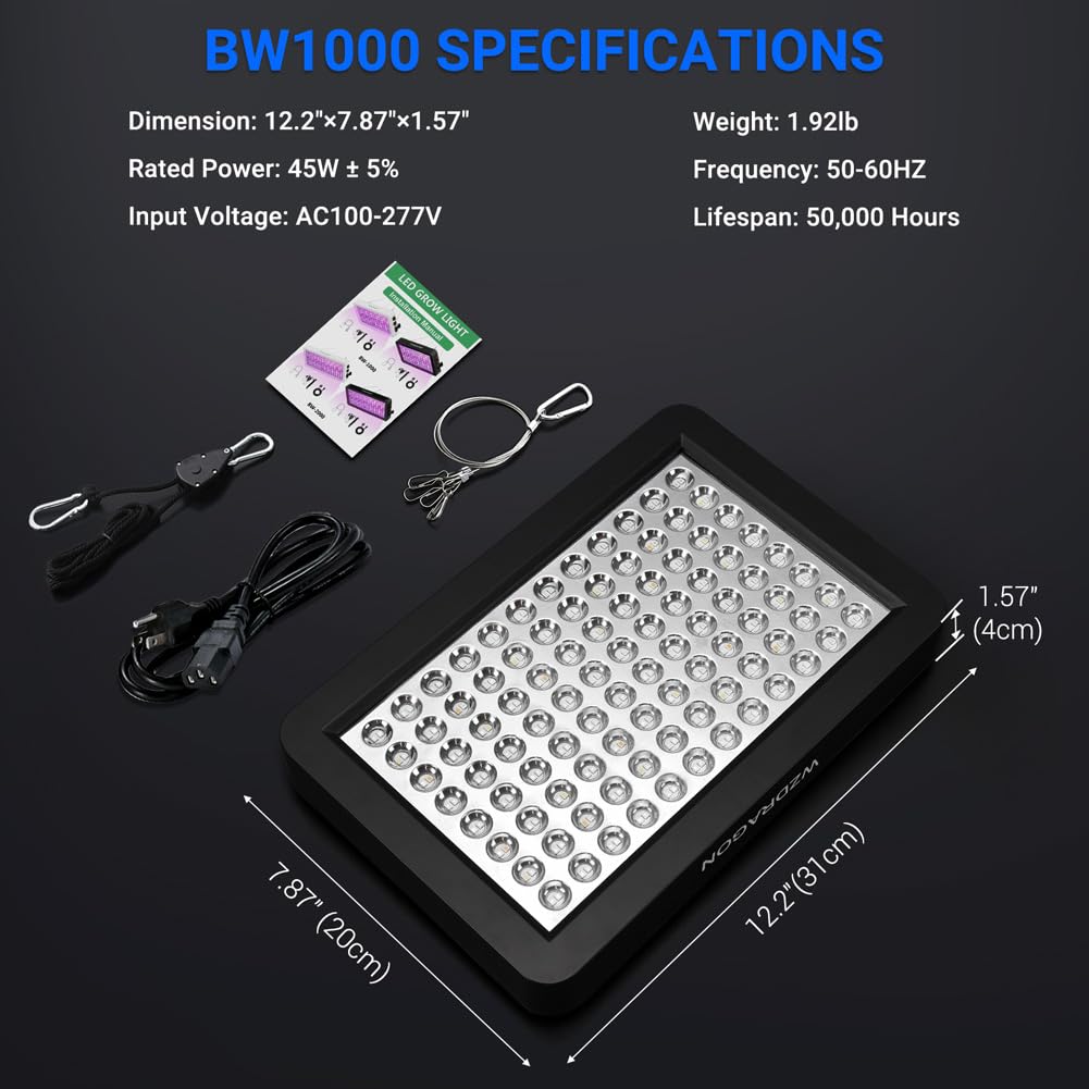 WZDRAGON BW1000 full-spectrum panel shows UV and IR ranges