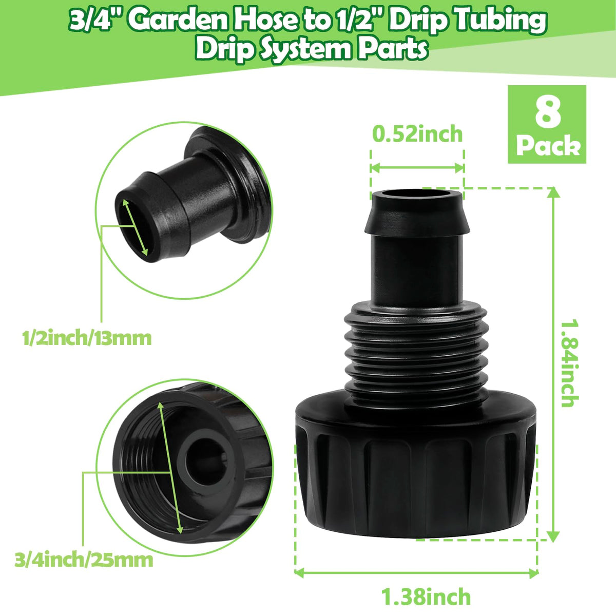 WZFLRUA 3/4-inch female thread to 1/2-inch drip adapter barbed fitting.