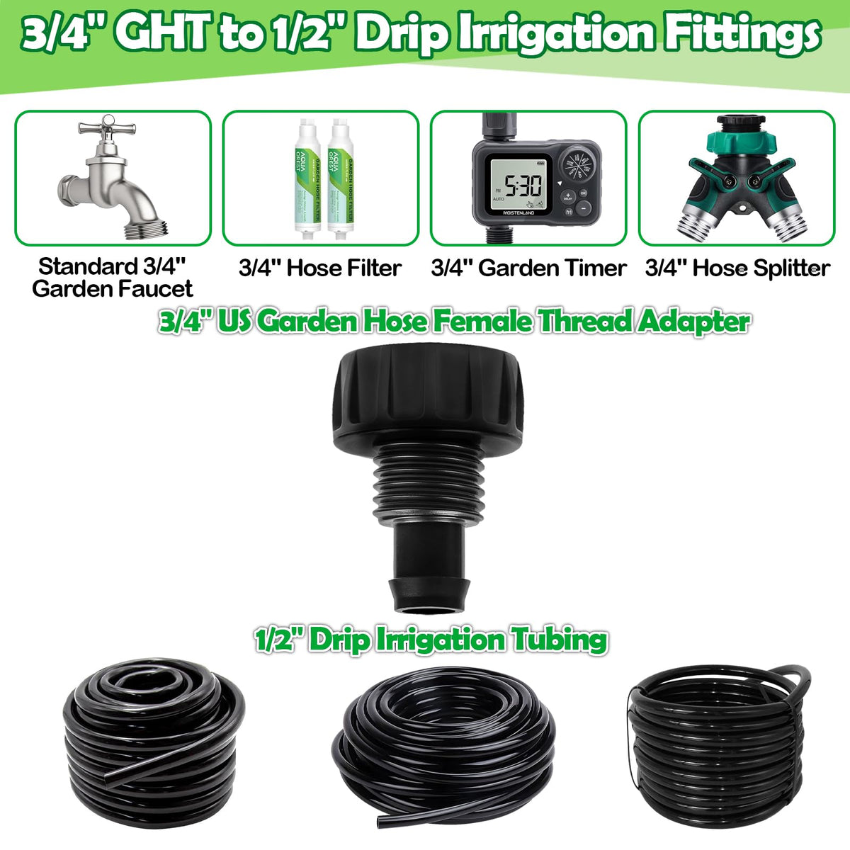 WZFLRUA anti-drop barbed-to-threaded coupling for stable installation.