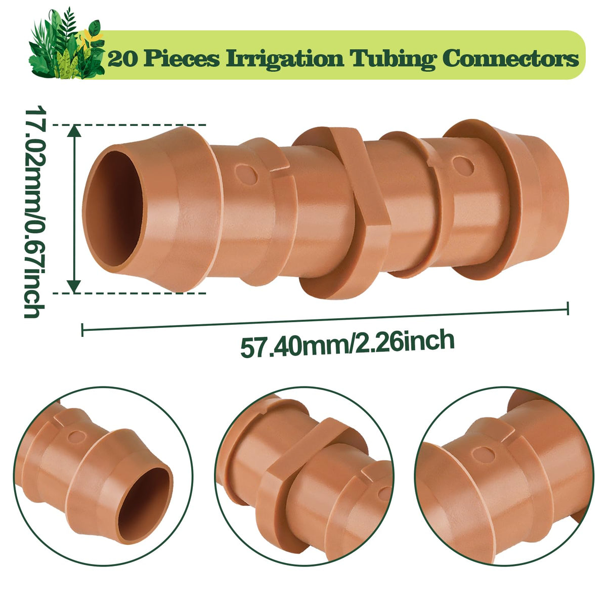 WZFLRUA barbed connector for 17mm drip line ensures secure, leak-free joints