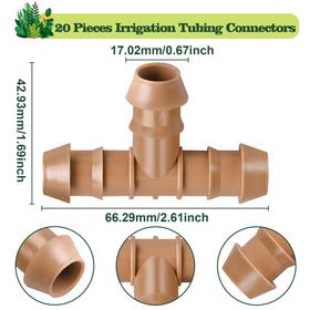 WZFLRUA barbed tee connector fits 17 mm tubing for reliable flow.