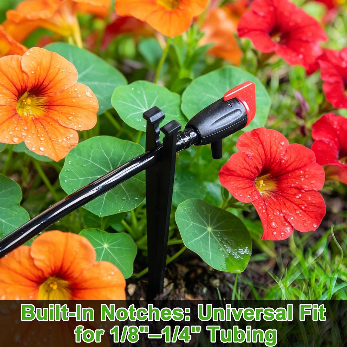WZFLRUA drip stake installed in soil elevates emitters to prevent clogs