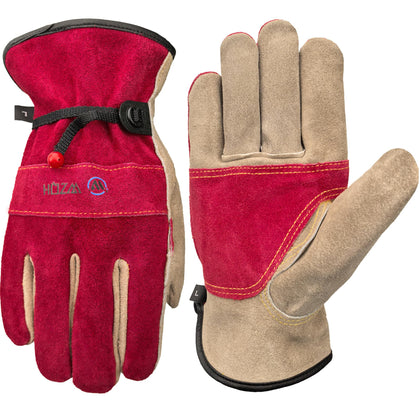 WZQH leather work gloves for women in rose red with reinforced palm