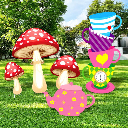 X-Kingsun Wonderland mushroom yard stake set bright outdoor decor.