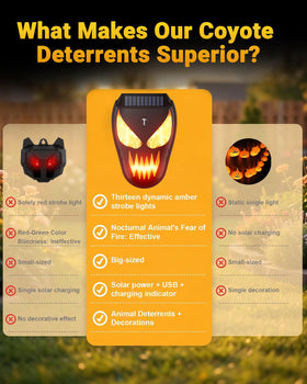 X-octenol Solar Predator Deterrent amber campfire flicker deters raccoons and foxes.