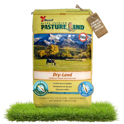 X-Seed Pasture Land seed mix bag ready for quick dry-land pasture establishment.