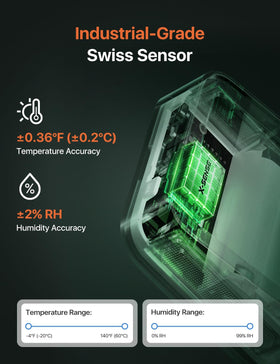 X-Sense base station with audible alarm for out-of-range conditions.