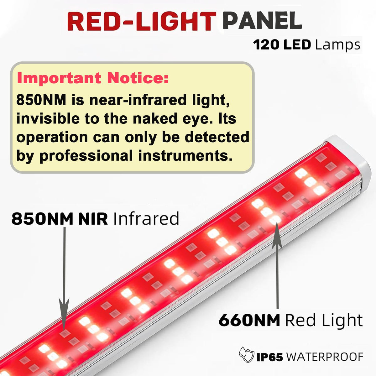 X-Vitalis red light panel emits 660nm and 850nm wavelengths for skin support.