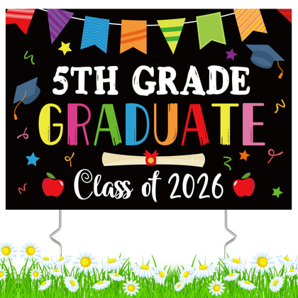 X1zuue 5th Grade Grad Yard Sign with stake, ideal for outdoor Class of 2026 display.
