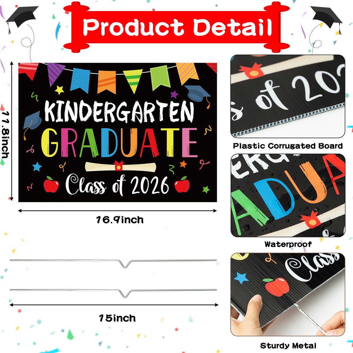 X1zuue Kindergarten Grad Yard Sign Class of 2026 design adds bright curb appeal
