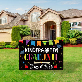 X1zuue Kindergarten Grad Yard Sign wall-mount option fits indoor party decor