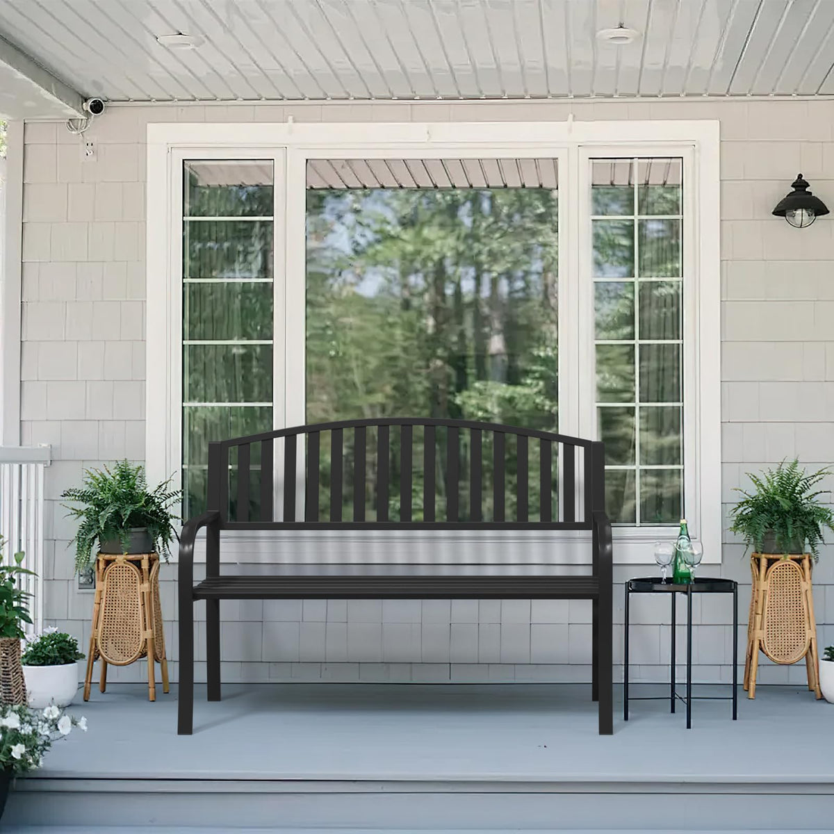 Xalvora 50-inch outdoor bench side view for compact spaces
