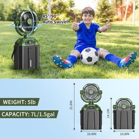 9-inch misting fan with auto swivel covers more outdoor space