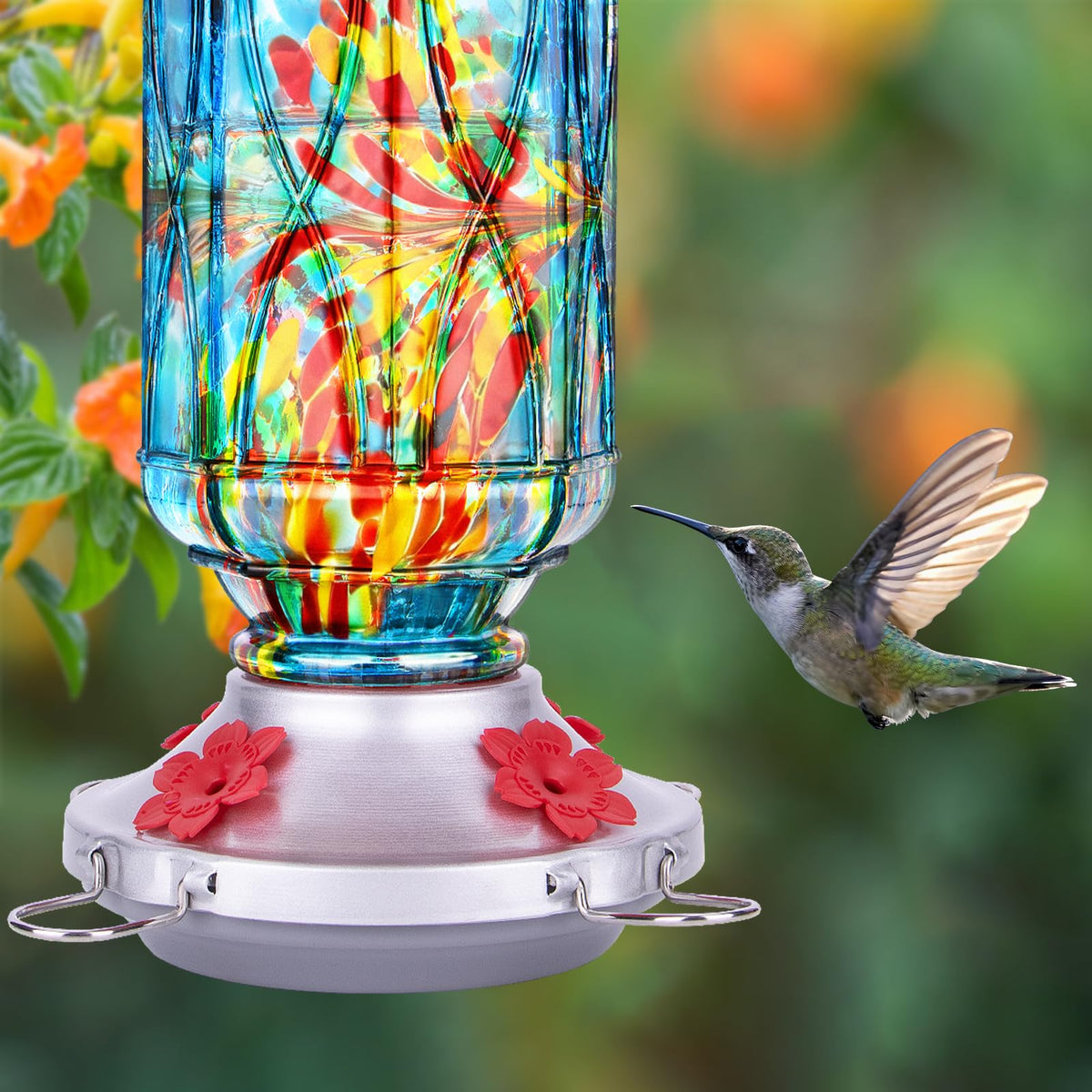 XAROO hand-blown twisted glass feeder showcases artisan craftsmanship.