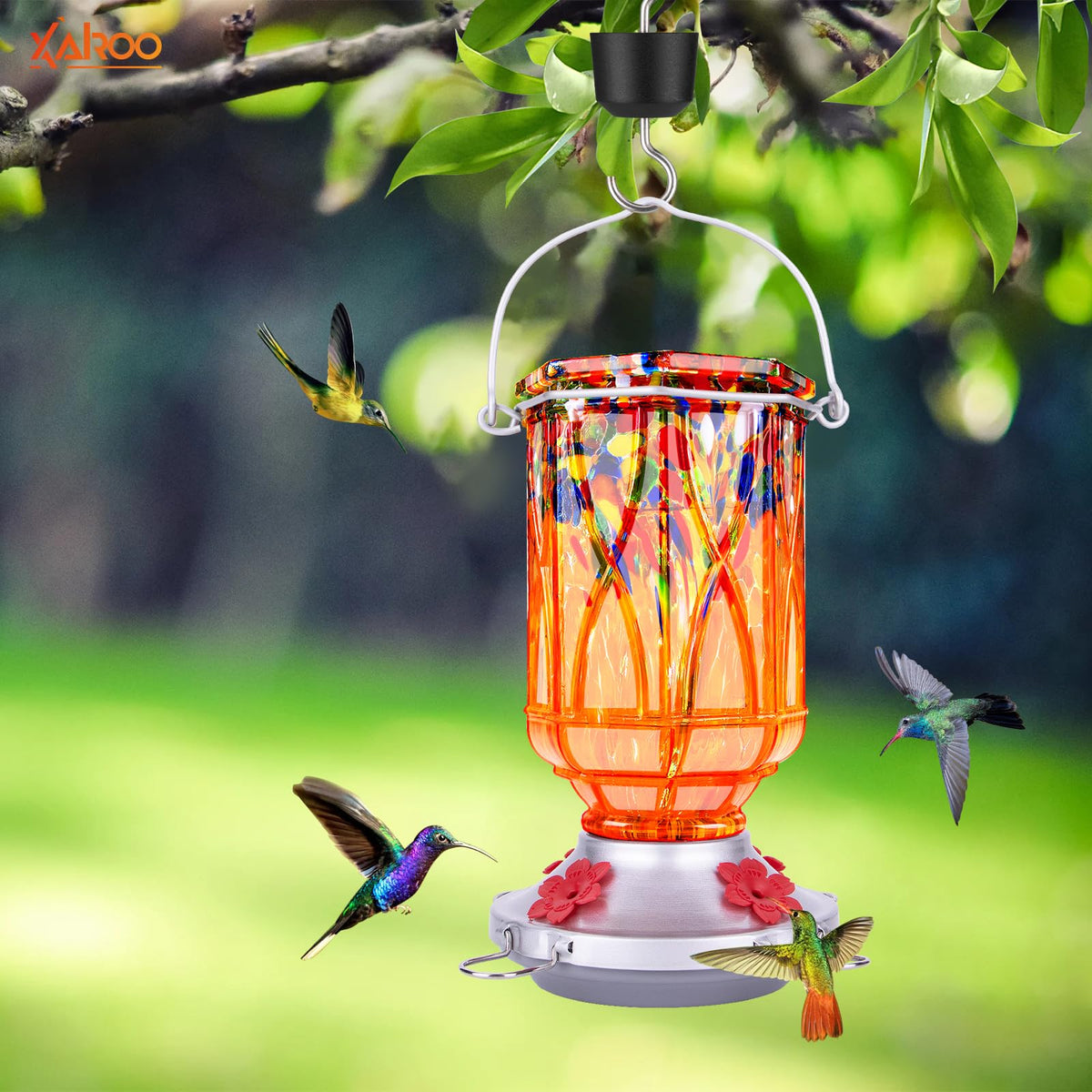 XAROO feeder with ant moat deters intruders and preserves nectar.