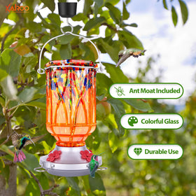 XAROO orange feeder enhances garden decor while attracting hummingbirds.