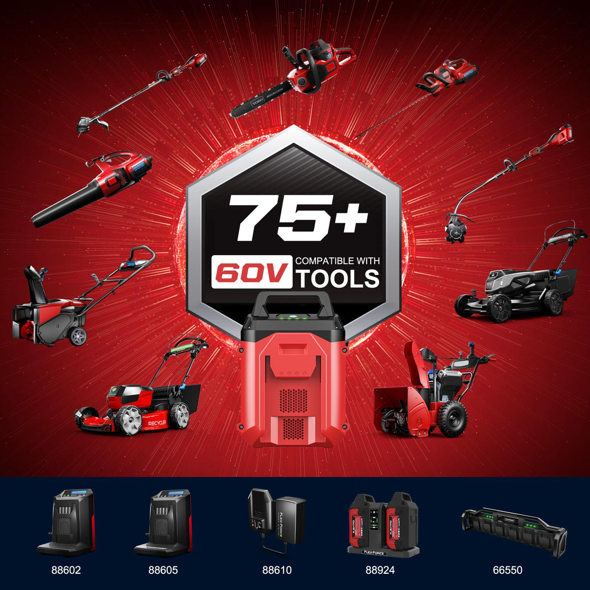 XAVITO use-case setup demonstrates quick swap for lawn tasks with 60V tools