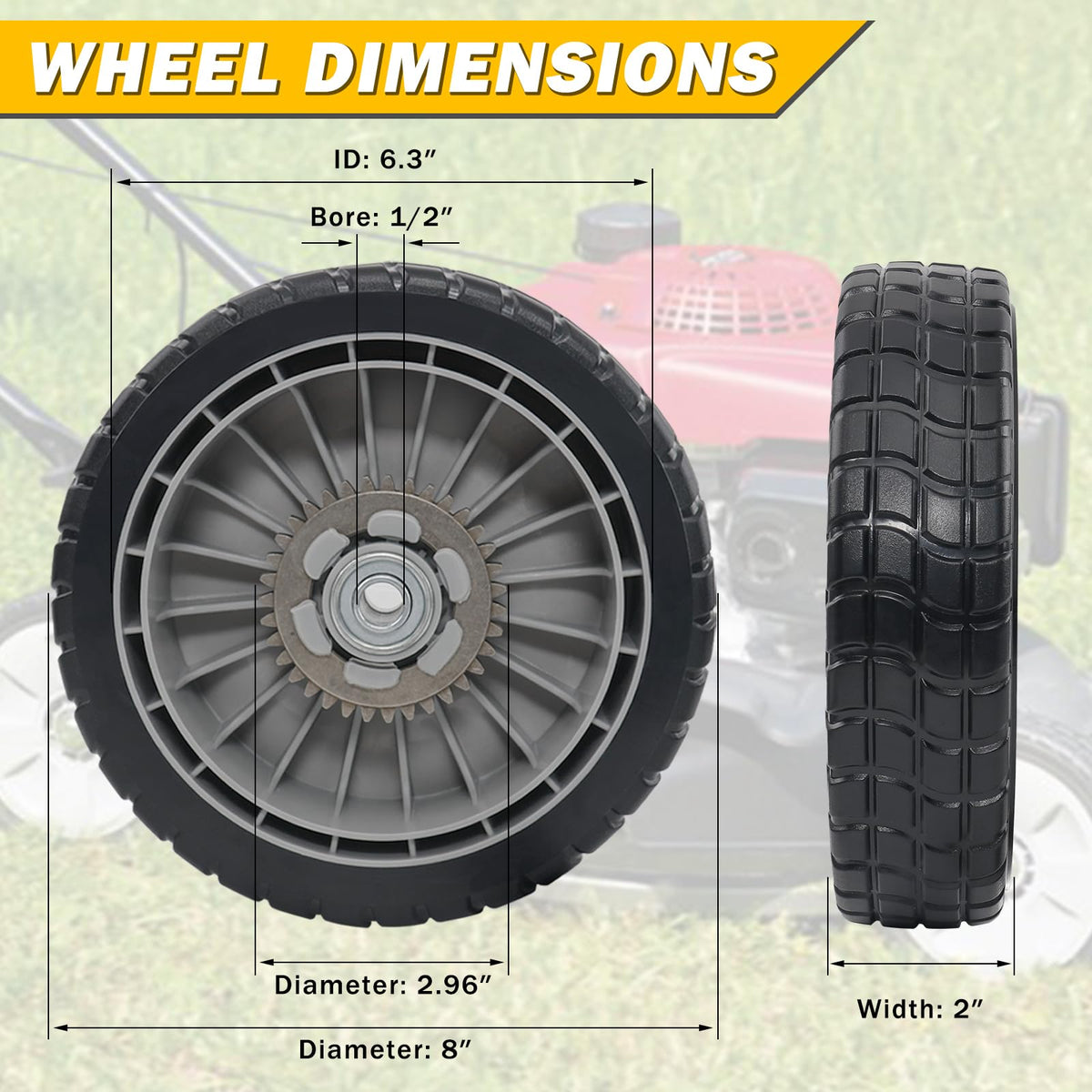 XaXmTee 2-piece wheel replacement kit for lawn mower maintenance.