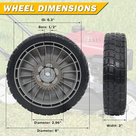 XaXmTee 2-piece wheel replacement kit for lawn mower maintenance.
