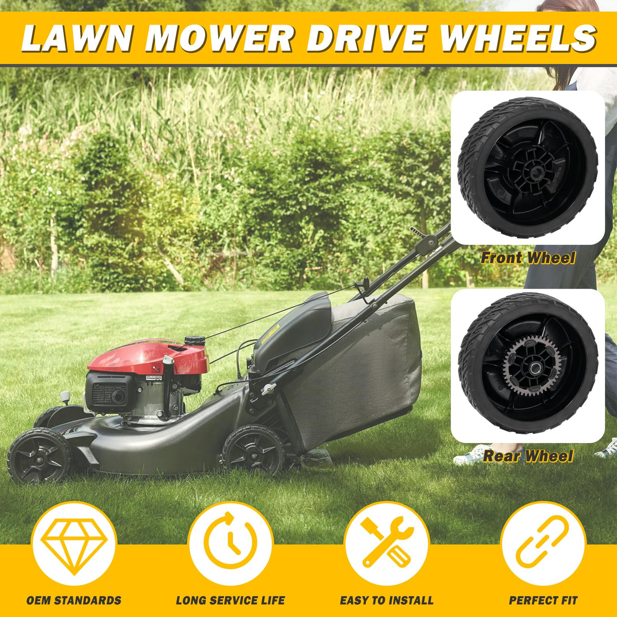 XaXmTee 4-pack HRN216 wheels kit ready for quick lawn mower upgrade