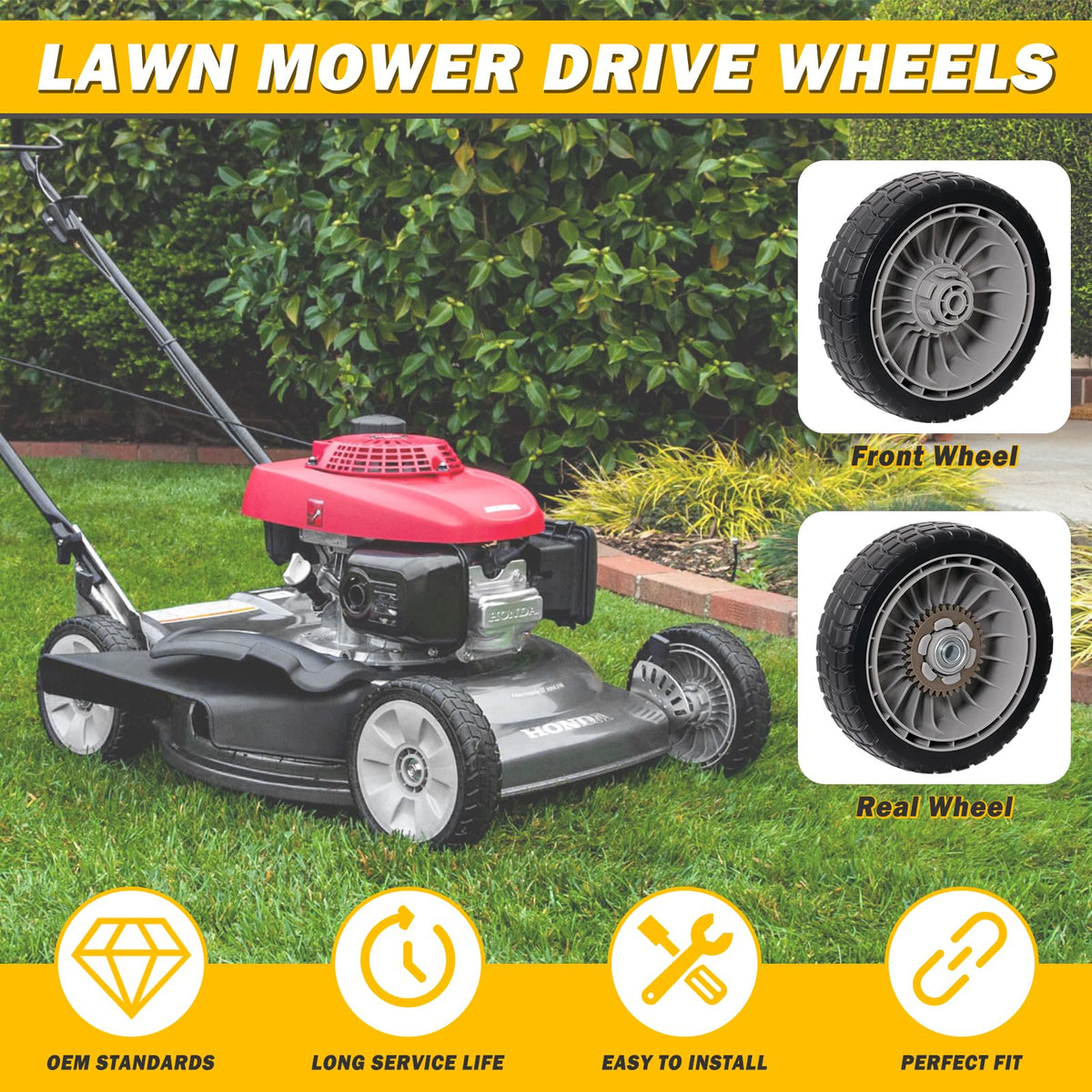 XaXmTee 8-inch wheel compatible with multiple Honda walk-behind models for easy replacements.