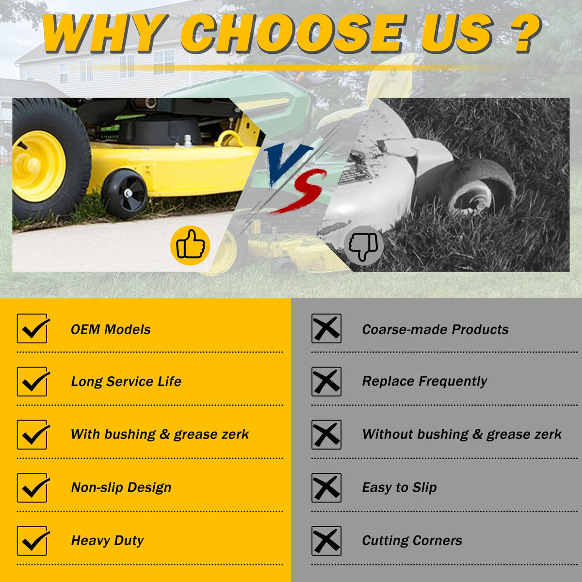 XaXmTee compatible mowers range illustrated for quick, secure replacements.