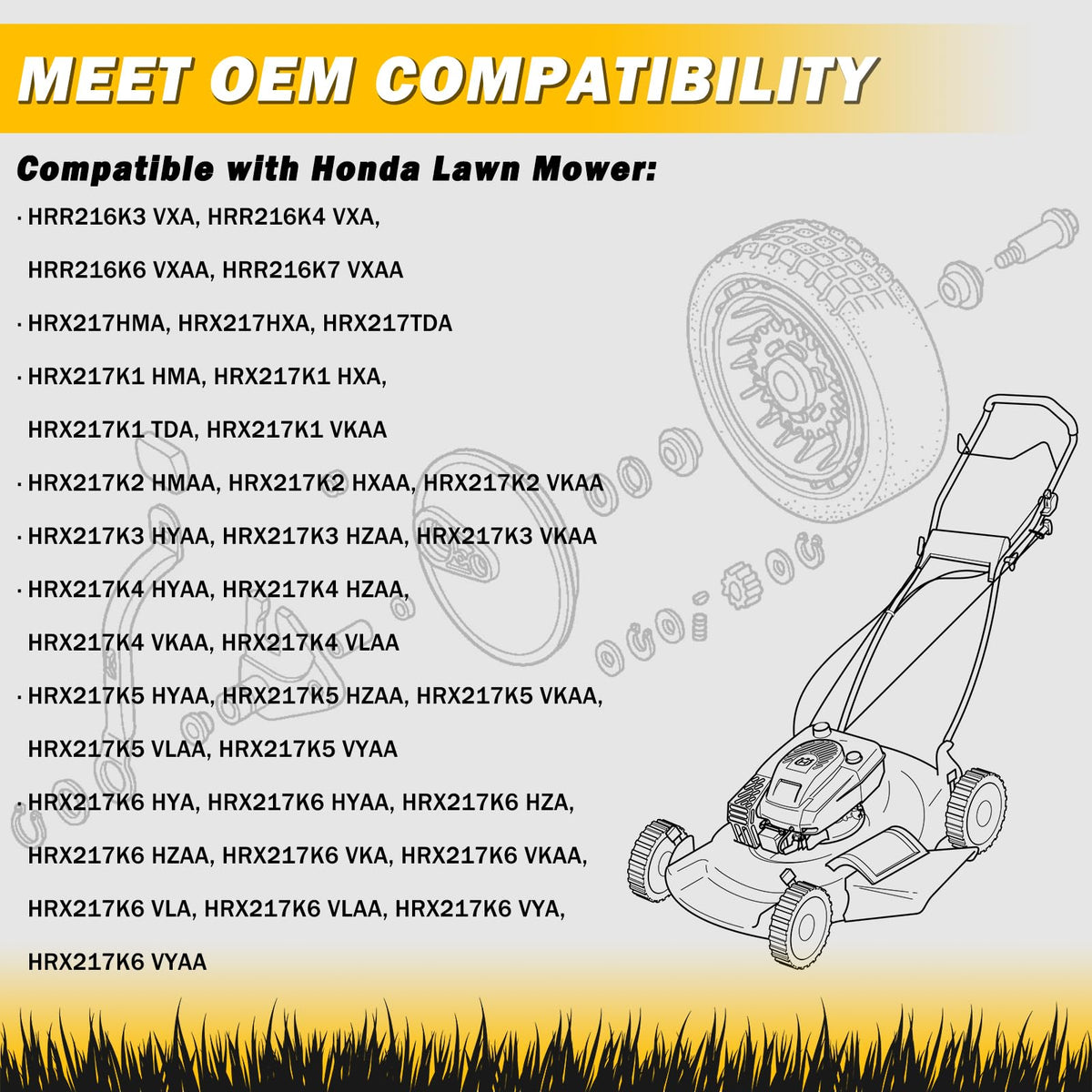 XaXmTee walk-behind mower wheels kit supporting Honda HRX217 models.