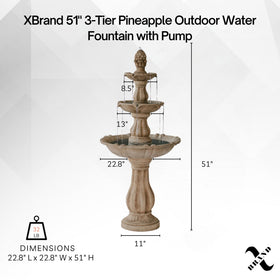 XBrand beige-finish three-tier fountain, side angle, complements patios with timeless style.