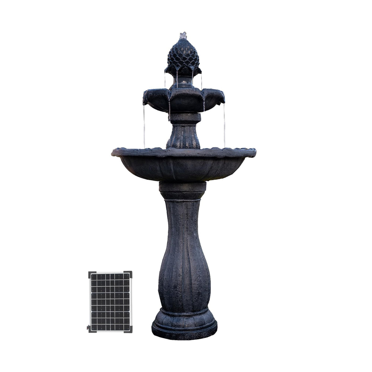 XBrand 44-inch solar fountain with two-tier cascade for tranquil outdoor spaces