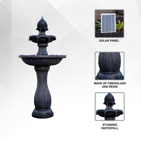 XBrand black fiberglass resin fountain showcased in garden setting