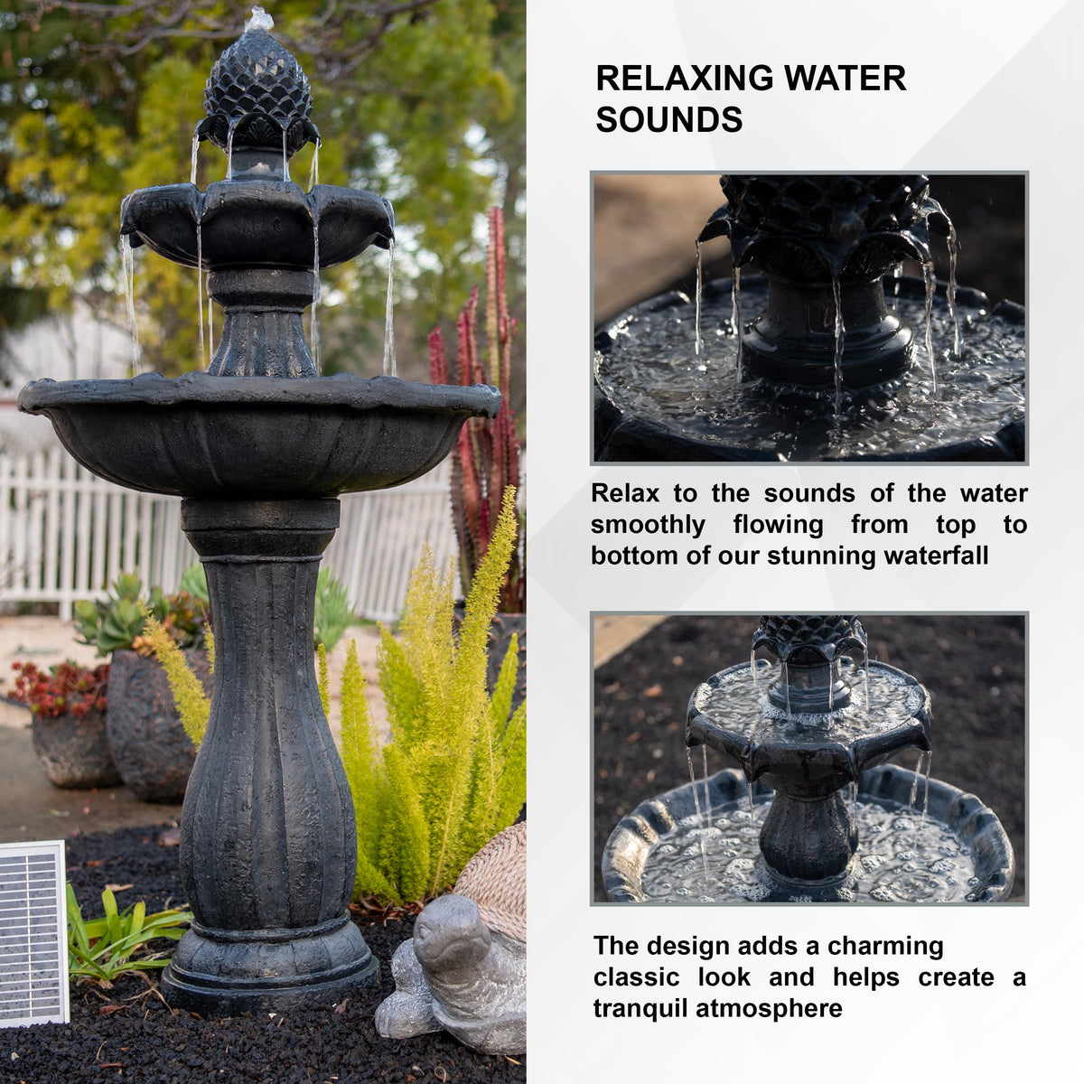 XBrand outdoor water feature enhancing a patio and garden area