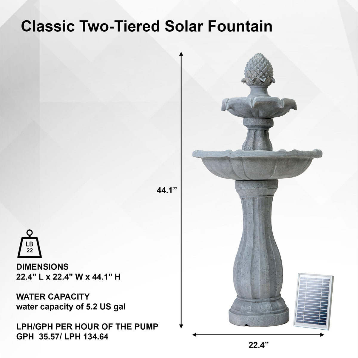 XBrand two-tier fountain design creates a soothing cascading water display.