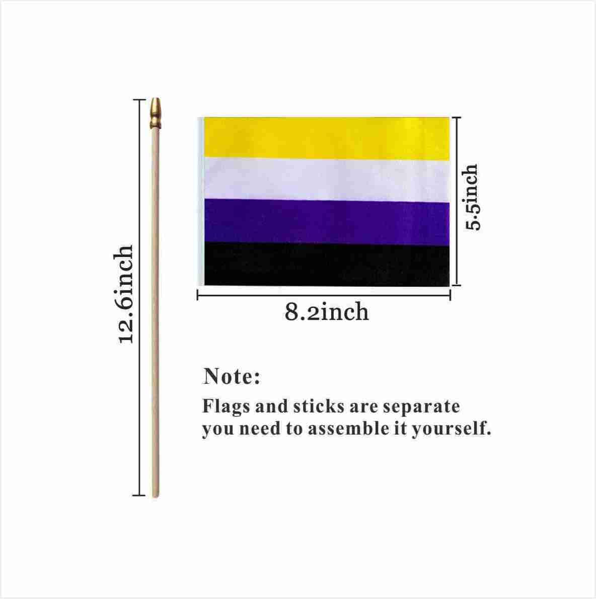 XCFH Pride Rainbow flag with wooden stick and safety top, durable for party decor.
