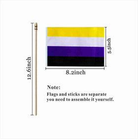 XCFH Pride Rainbow flag with wooden stick and safety top, durable for party decor.