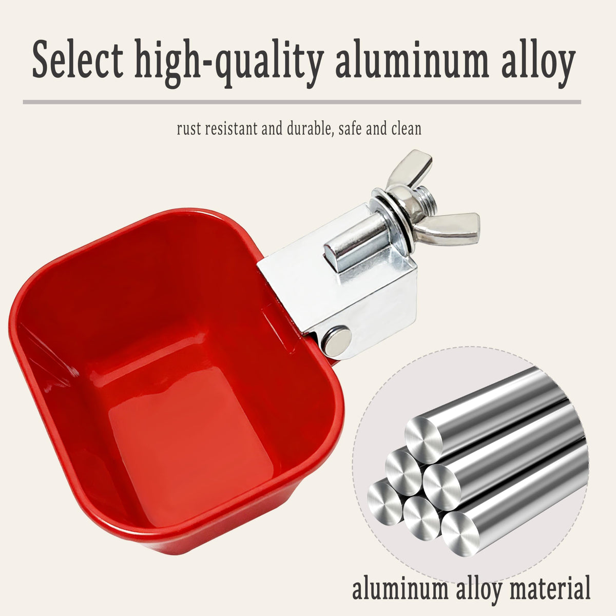 XCL Chicken Waterer Cups smooth aluminum surface is simple to clean.