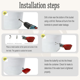 XCL Chicken Waterer Cups easy installation with included drill bit and fasteners.
