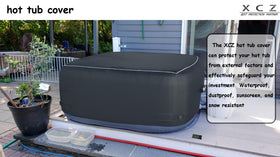 XCZ black square cover keeps outdoor spa tidy when not in use
