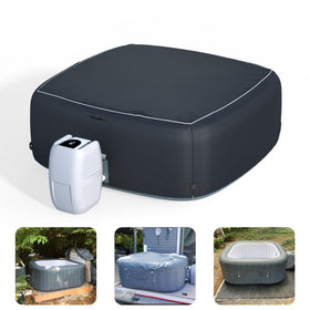 XCZ portable hot tub cover on a 71-inch square spa protects from debris and weather