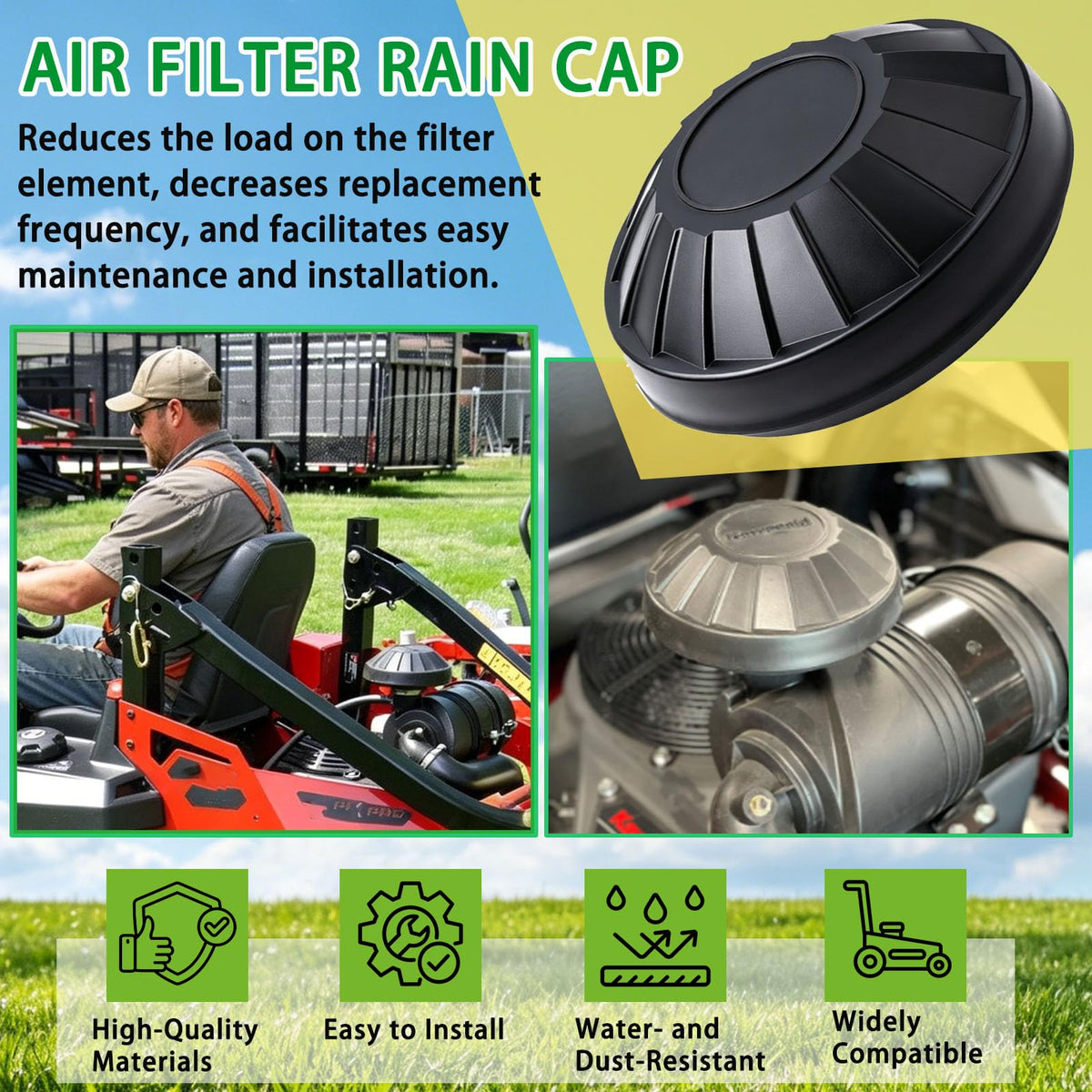 XDDPRO Rain Cap 11065-7025 snap-in installation on mower.