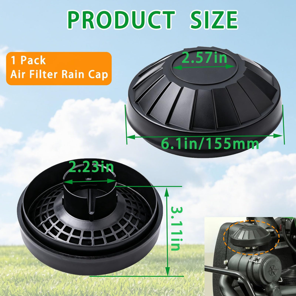 XDDPRO Rain Cap 11065-7025 installed on Kawasaki FX engine for secure fit.