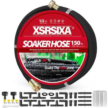 XDRSIXA 150ft soaker hose exterior view showing even garden irrigation