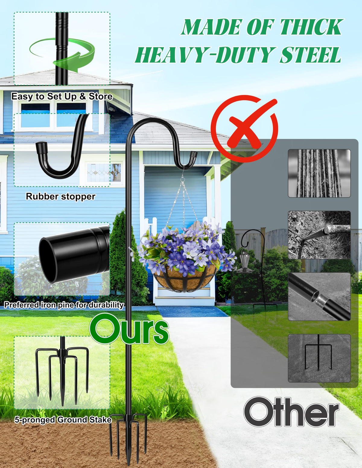 XDW-GIFTS bird feeder pole with five-prong base for stability.